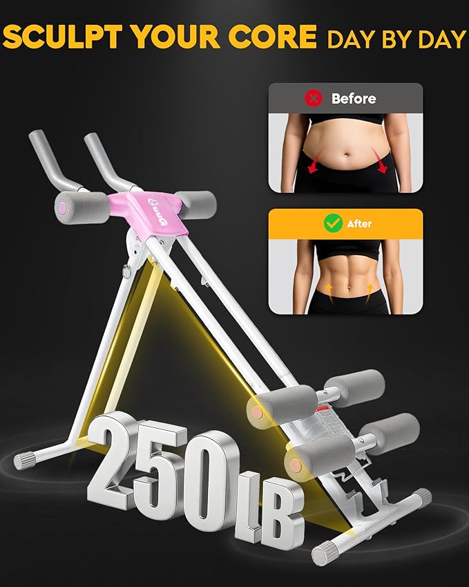 Ab Machine Abdominal Stomach Workout: Adjustable Ab Trainer Machine Ab Cruncher Core Strength Training Equipment for Home Gym Foldable for Women and Men