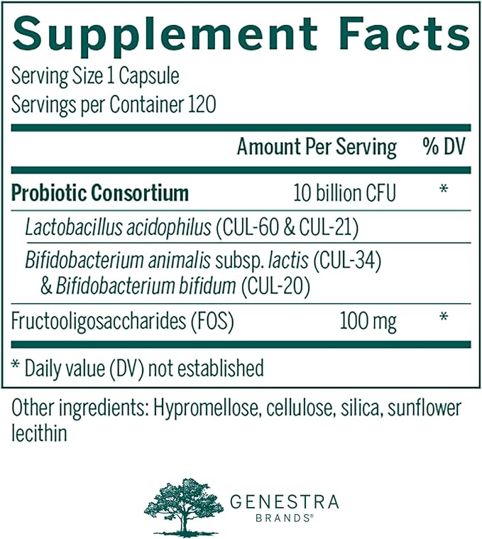 Genestra Brands - HMF Forte Probiotic Supplement - Four Strains of Probiotics to Promote GI Health - 120 Capsules
