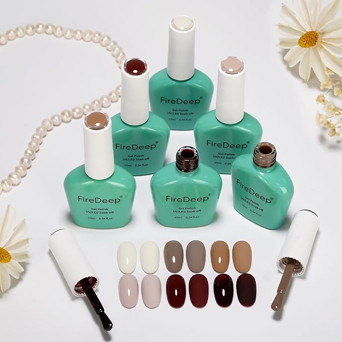 10ml Hema Free Fall Gel Nail Polish Set 6 Colors Beige Brown Nude Chocolate Gel Nail Polish Kit Soak Off Nail Art Salon Home DIY Gift for Women