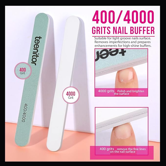 Teenitor gel nail remover kit with10pcs Gel Clip Remover, Brush for Nails, Nail Files 100/180, Buffer Block 400/4000, Stainless SteelCuticle Peeler and 115pcs Lint Free Cotton Pads Nail Wipe Clear