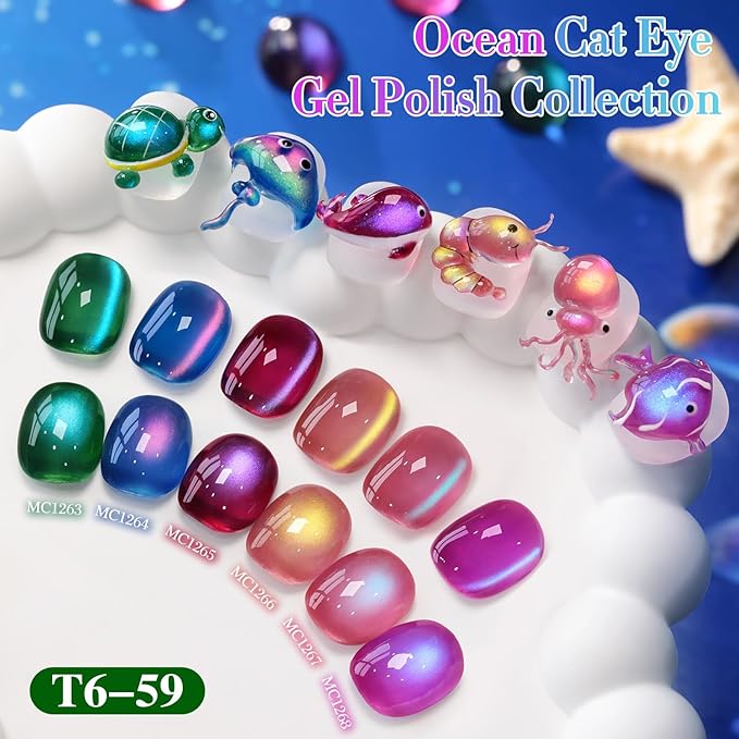 Double Rhythm Jelly Glass Cat Eye Gel Polish with Magnet 15ML Holographic Glitter Shimmer Translucent Sheer Color Magnetic Nail Polish Salon DIY at Home (Dark Green-MC1263)