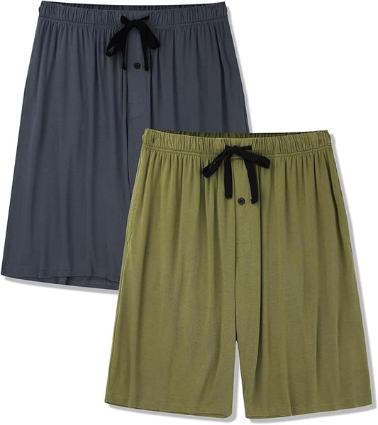 Men's Pajama bottoms Lounge Sleep Shorts Soft Comfortable Breathable Pajamas Shorts with Pockets 2 Pack