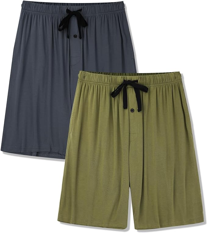 Men's Pajama bottoms Lounge Sleep Shorts Soft Comfortable Breathable Pajamas Shorts with Pockets 2 Pack