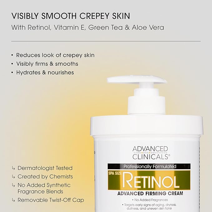 Advanced Clinicals Retinol Cream + Collagen Peptides Body Moisturizer & Face Lotion 2PC Skin Care Set | Dry Skin Body Lotion For Women & Men To Help Improve Appearance Of Crepey Skin, 2PC Bundle