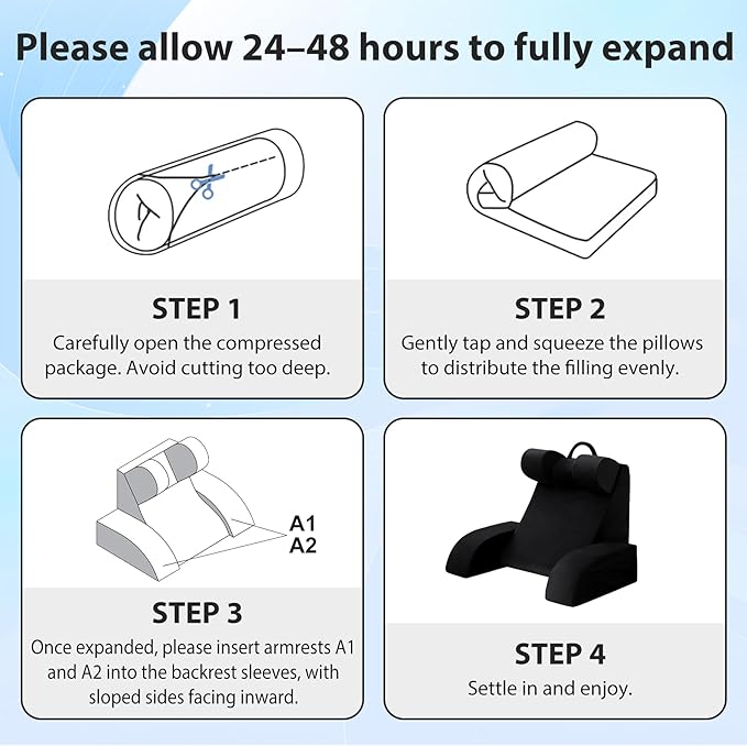 Reading Pillow for Sitting in Bed Adult, Back Pillow for Bed Sitting up, Backrest Pillow with Arms, Back Support Pillows for Gaming Lounging Watching TV, Large 21" Black