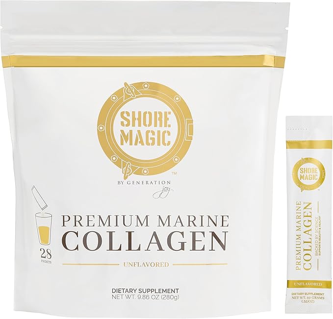 Premium Marine Collagen Powder – Hydrolyzed Type I, II, III & IV Peptides for Skin, Hair, Nails & Joints – Wild-Caught Fish, Kosher, Unflavored, Travel Friendly, 28 Daily Packets
