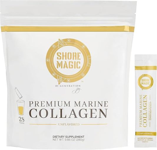 Premium Marine Collagen Powder – Hydrolyzed Type I, II, III & IV Peptides for Skin, Hair, Nails & Joints – Wild-Caught Fish, Kosher, Unflavored, Travel Friendly, 28 Daily Packets