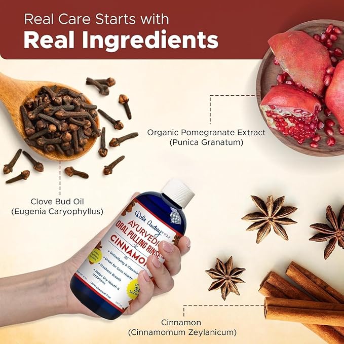 Dale Audrey Nano Hydroxyapatite Cinnamon Oil Pulling for Teeth and Gums, Alcohol & Fluoride-Free Organic Pulling Oil, Mouthwash Oral Health Rinse for Fresh Breath & Gum Care 8 FL Oz