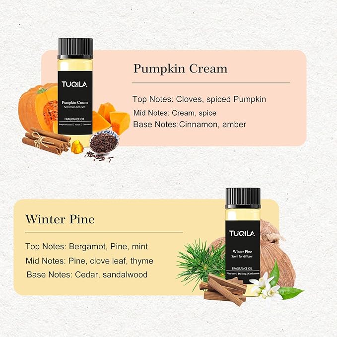 Waterless Diffuser Essential Oil Set(6X 20mL), Hotel Luxury Aroma Scent Oil My Way, Olene, Pumpkin Cream,Winter Pine,Usage Cold Air Diffuser Aromatherapy for Home Home, Office, Car