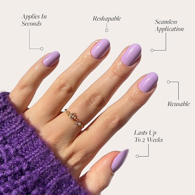 Glamnetic Press On Nails - Lilac | Solid Opaque Light Pastel Purple Round Nails, Salon Quality | 12 Sizes - 30 Nail Kit