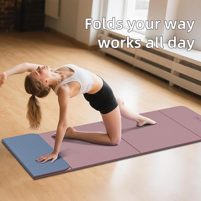 Foldable Yoga Mat, 0.32 inches Thick, SGS Certified, Non Slip, 71 x 24 inches, Foldable for Travel, Pilates, Camping, Environmental Sports Mat, Odorless TPE Material
