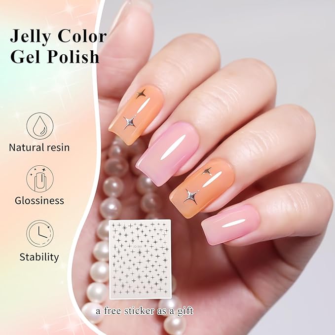 10ml Hema Free Gel Nail Polish Set, 6 Colors Transparent Jelly Gel Polish Kit Sheer Nude Pink Skin Tones Neutral Brown Soak Off Manicure for Salon and Nail Art DIY