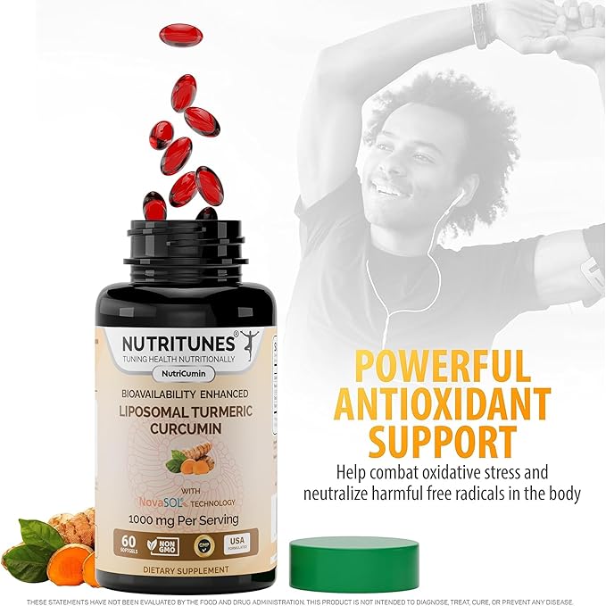 Turmeric Curcumin Supplement 1000mg for Joint Support-185x Bioavailable & High Absorption with NovaSOL Technology – 60 NutriCumin Softgels