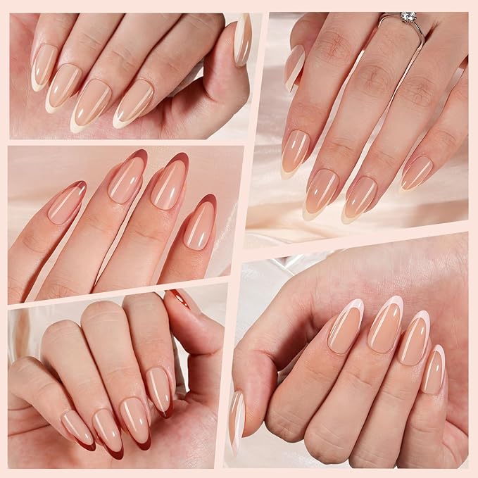 150Pcs French Gel Nail Tips Almond, Vansiho Medium Nail Tips, Pre-French Tips Press on Nails, Acrylic Fake Nails for Nail Art DIY 15 Sizes