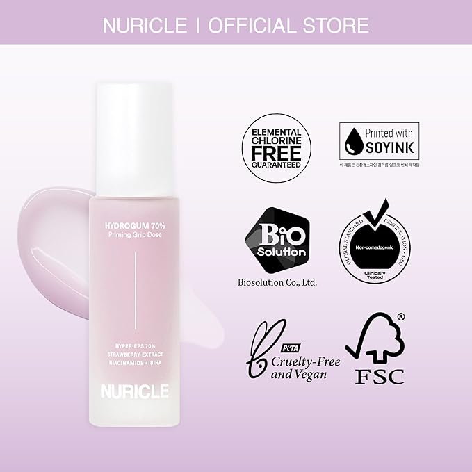 HYDROGUM 70% Priming Grip Dose 30ml (1.014 fl.oz) - Hydrates, Smoothes & Grips Makeup for Up to 15 Hours with Hyper-EPS, Korean Face Primer with Niacinamide
