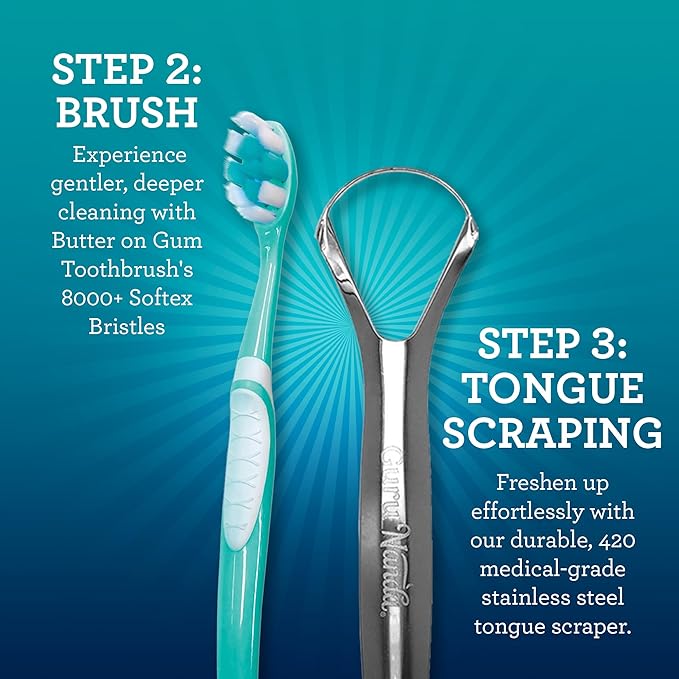 GuruNanda 7-Step Regimen 1.0 - Oil Pulling, Toothbrush, Tongue Scraper, Floss, Water Flosser, Mouthwash, Whitening Strips for Complete Oral Care (Pack of 8)