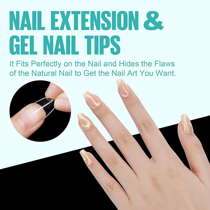 TOMICCA Coffin Acrylic Nails - Clear Short Coffin Nails, 216Pcs Fake False Nails for Nail Extension, Gel Press on Nails for Beginners and Professional