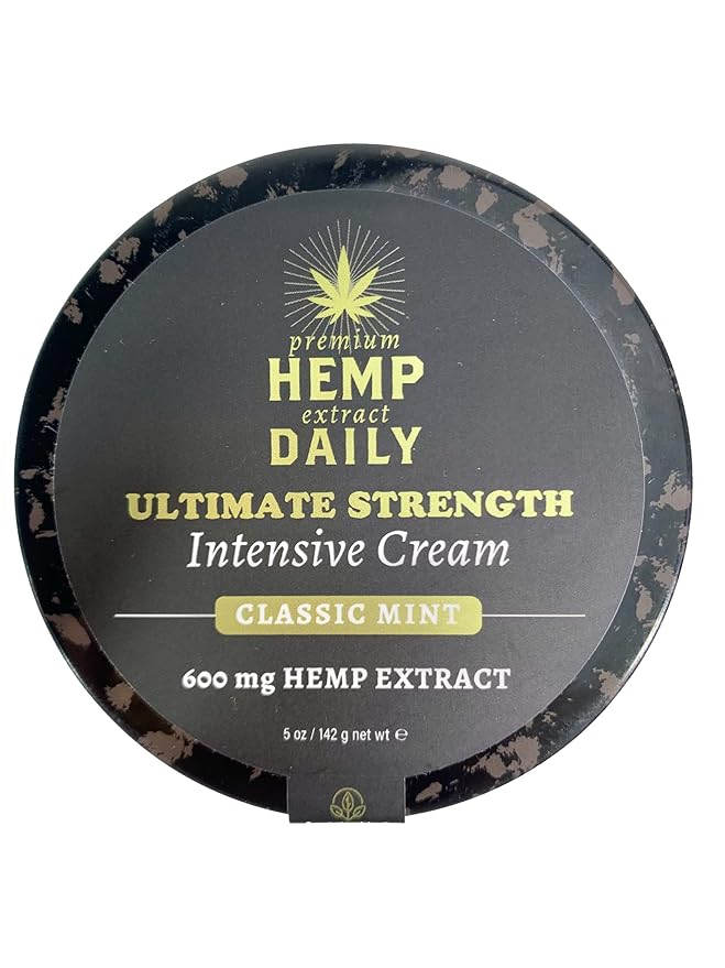 Premium Hemp Extract Daily Ultimate Strength Intensive Cream - Muscle, Knee, Joints, Back, Neck and Shoulder Rub - Organic Ingredients, Topical Lotion with Essential Oils - Classic Mint, Single 5oz