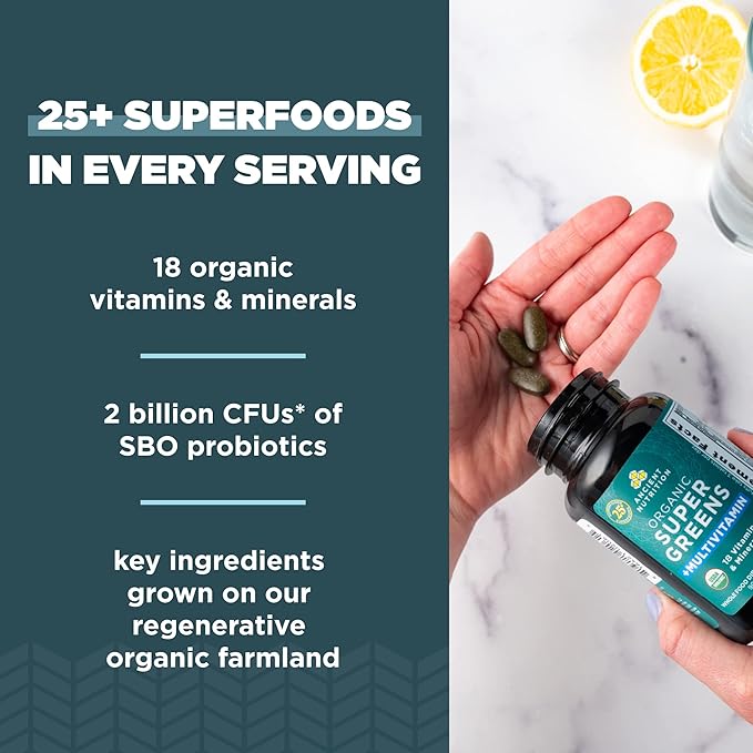 Ancient Nutrition Supergreens Multivitamin Tablets, Organic Superfood Powder with Multivitamins Made from Real Fruits, Vegetables and Herbs, for Digestive and Energy Support, 90 Count