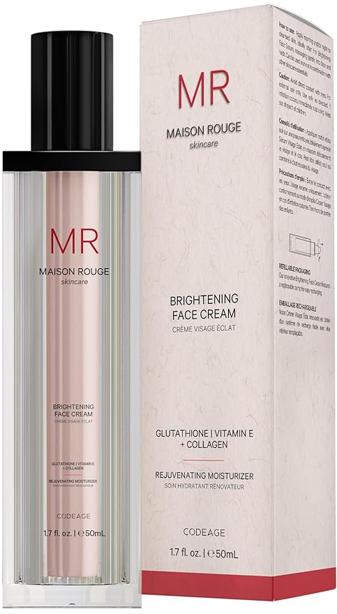 Codeage Maison Rouge Brightening Face Cream Glutathione Cream, Collagen Peptides, Vitamin E, CoQ10 – Radiance & Antioxidant Complex – Refillable – Paraben- Free – All Skin Types – 1.7 fl oz