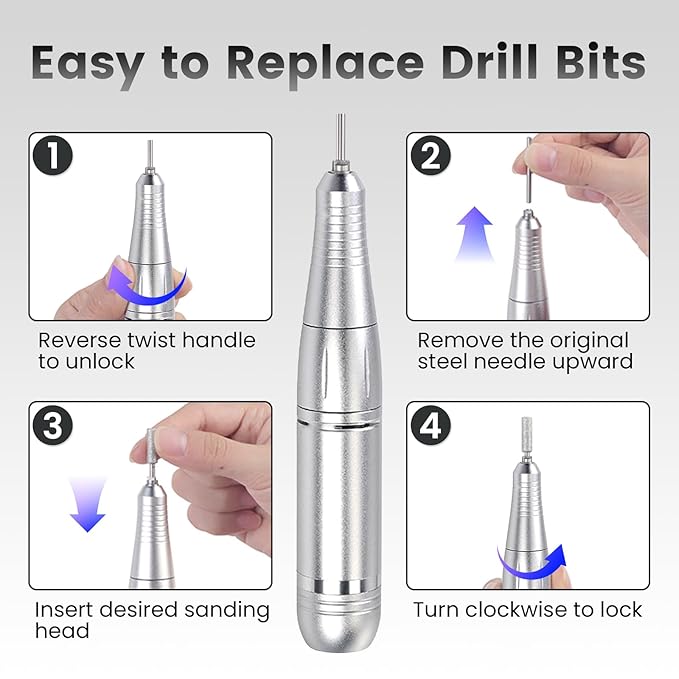 45000RPM Professional Cordless Portable Nail Drill Cordless Low Noise Nail Filer Electric Machine with Efile Bits & Base for Acrylic Nails, Nail Buffer Machine for Salon Home (Grey)