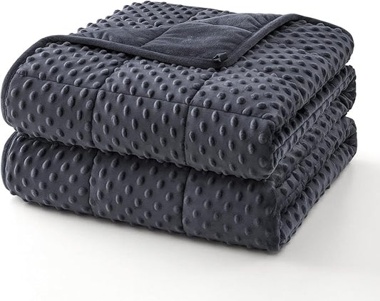 Topcee Weighted Blanket for Adults (15lbs 48"x72"), Minky Dots Heavy Blanket for 140-160lbs Sleeping, Soft, Cozy and Cooling Weighted Throw Blankets, Machine Washable, Grey