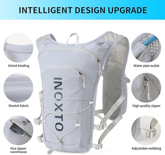 INOXTO Running Hydration Vest Backpack,Lightweight Pack with 1.6L Water Bladder Hydration Backpack Daypack for Hiking Trail Running Cycling Race Marathon for Women Men