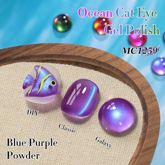 Double Rhythm 0.5 OZ Cat Eye Gel Polish with Magnet 15ML Holographic Glitter Shimmer Translucent Jelly Color Magnetic Nail Polish Salon DIY at Home (Navy Blue-MC1259)