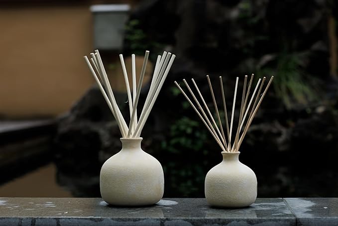 BLUEME Balance-White Lotus & Tea, 5.92 Fl Oz Wellness Diffuser, Contains Essential Oil, Sustainable, Hand Finished, Premium, Luxury Ceramic, Natural Rattan Reeds