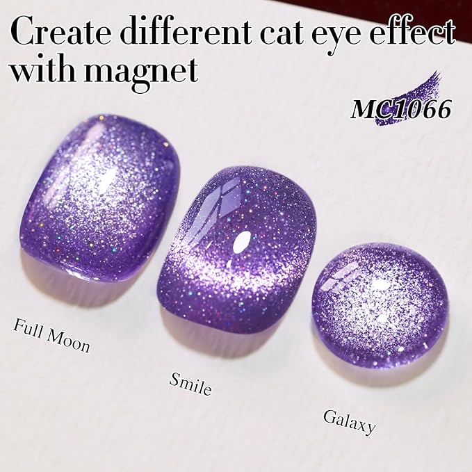 Double Rhythm Cat Eye Gel Polish with Magnet 15ML Jelly Glass Holographic Glitter Shimmer Translucent Sheer Color Magnetic Gel Polish Salon DIY at Home (Dark Purple-MC1066)