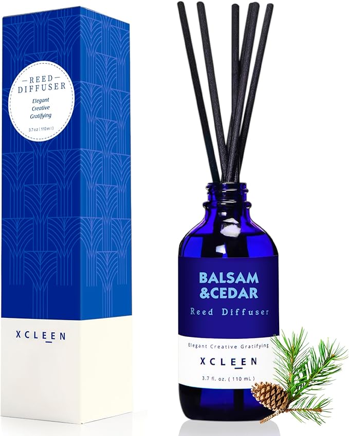 Reed Diffusers for Home, Balsam & Cedar Diffuser with Sticks, 3.7 Oz Scented Fragrance Oil Diffuser for Bedroom, Bathroom Decor