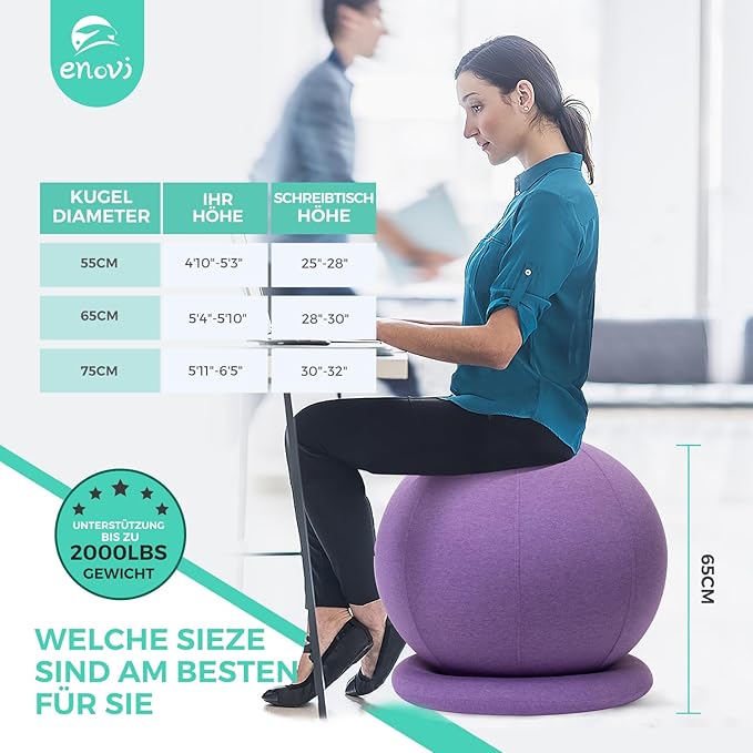 ProBalanceΩ Ball Chair, Yoga Ball Chair Exercise Ball Chair with Slipcover and Base for Home Office Desk, Birthing & Pregnancy, Stability Ball & Balance Ball Seat to Relieve Back Pain, Multiple color size