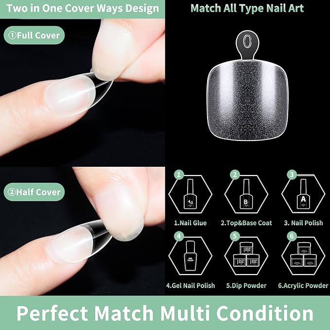 Toe Nail Tips, 216pcs Acrylic Fake Nails Gel Nail Tips Soft, Full Cover Pre-Shaped Matte Clear Press on Nails for Extension, Diy at Home Manicure 12 Sizes