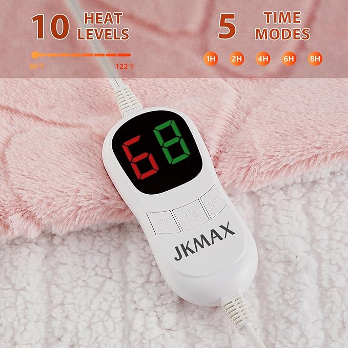 Heated Electric Blanket- Electric Throw Blanket 100"x90" for Bed- 5 Heating Levels& 4 Hours Auto Off for Home Office - Soft Faux Fur for Full Body(Pink)