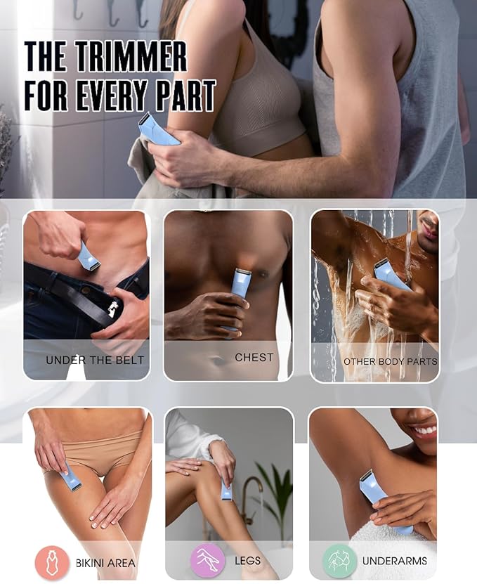 Bikini Trimmer for Women, Electric Shaver for Women with Light, Pubic Hair Trimmer, Waterproof Wet/Dry Personal Body Hair Grooming, 7 Precisions, 240 Minutes Shaving