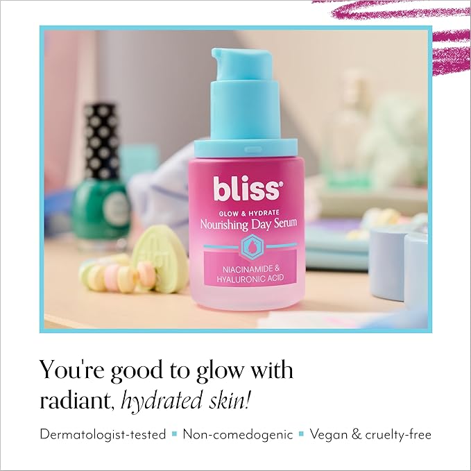 Bliss Glow & Hydrate Serum - Niacinamide + Hyaluronic Acid Serum - 1 Fl Oz - Improves Dullness, Hydrates, Replenishes & Defends Skin - Lightweight Hydration - Clean - Vegan & Cruelty Free