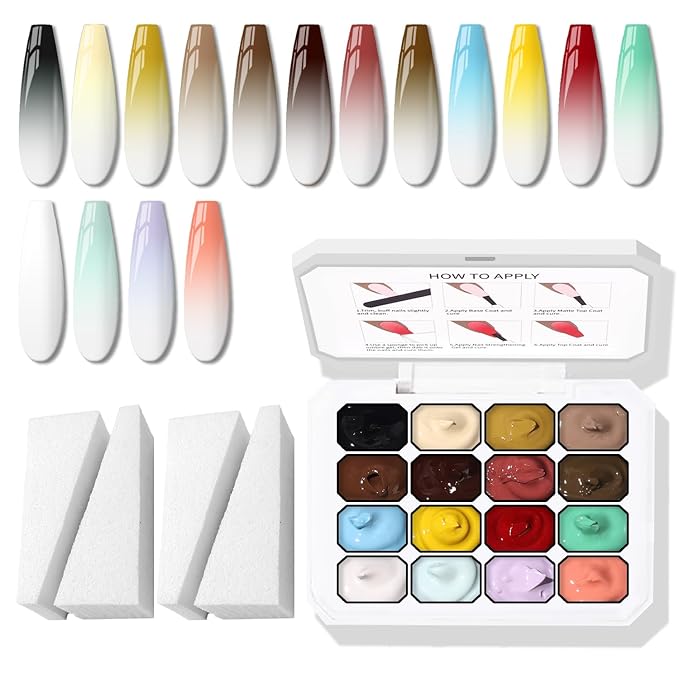 Sponges Pat Gel Nail Polish Palette, 16 Colors Blending Ombre Gel Polish Patting Gradient Painting Nails Art, No Wipe, UV/LED Cured (16 Colors A)