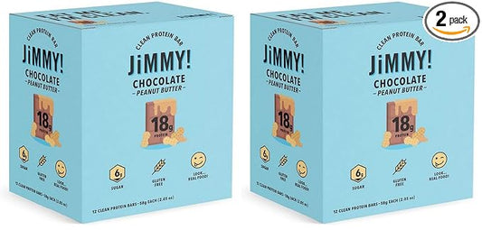 Jimmy! Chocolate Peanut Butter Protein Bars, 18g Protein, Low Sugar, 12 Count (Pack of 2)