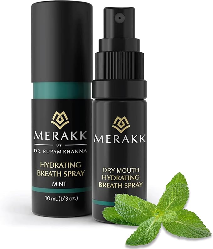 Merakk Dry Mouth Spray Hydrating Fresh Breath Spray (Mint) - Sugar-Free Breath Freshener | Bad Breath Spray W/Xylitol, Stevioside, Menthol - Dentist-Designed- 0.3 fl oz
