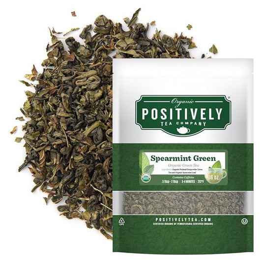 Positively Tea Company, Organic Spearmint Green, Green Tea, Loose Leaf, USDA Organic, 1 Pound Bag