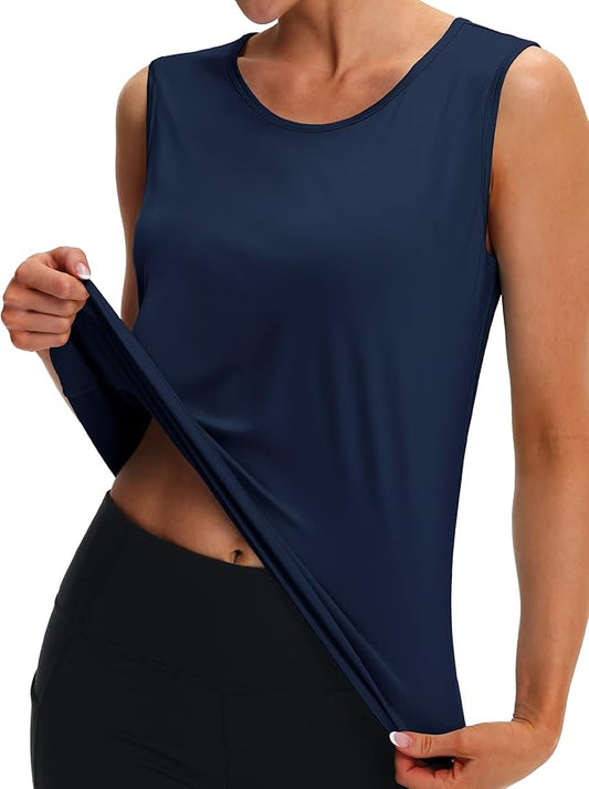 MAGCOMSEN Women's Workout Tank Top Athletic Muscle Sleeveless Crew Neck Shirt UPF 80+ Moisture Wicking Gym Running