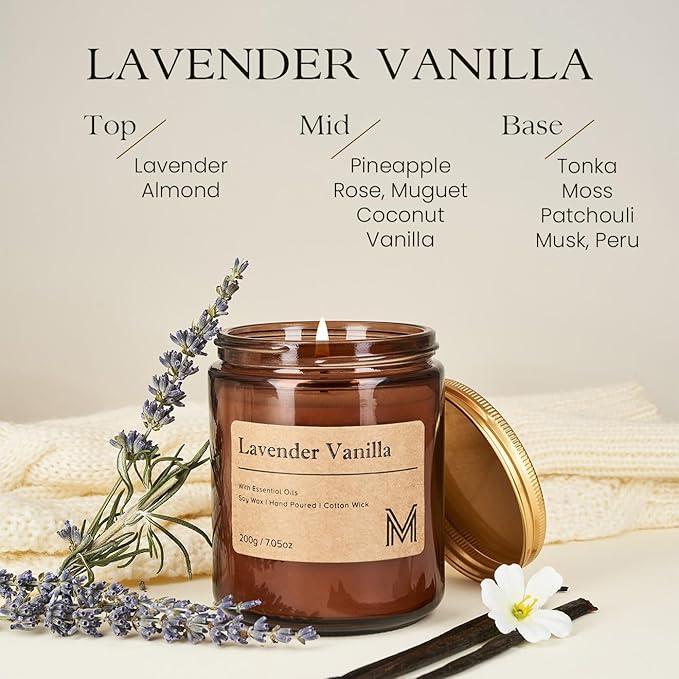 M&SENSE Lavender Vanilla Home Scented Candle for Relaxation, Gifting, Spa | 7.05oz Candle Gift for Birthday Housewarming Mother's Valentine Day