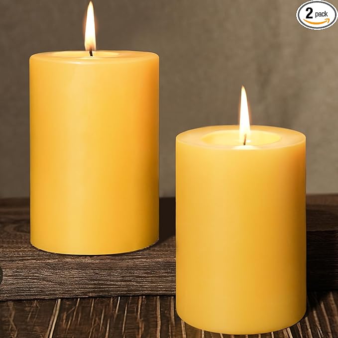 Natural Beeswax Pillar Candle, 106 Hours Long Burning Emergency Candle 2.8x4in Unscented Organic Pillar Candles 100% Pure Bees Wax Candles for Home Paryer, 2 Packs