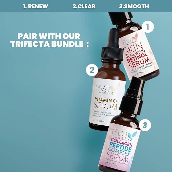 Eva Naturals Hydrate & Brighten Serum Set – Vitamin C with Ferulic Acid & Vitamin E + Hyaluronic Acid for Face, Dark Spots, Wrinkles, Uneven Tone, Anti-Aging Skincare Bundle for Radiance & Moisture