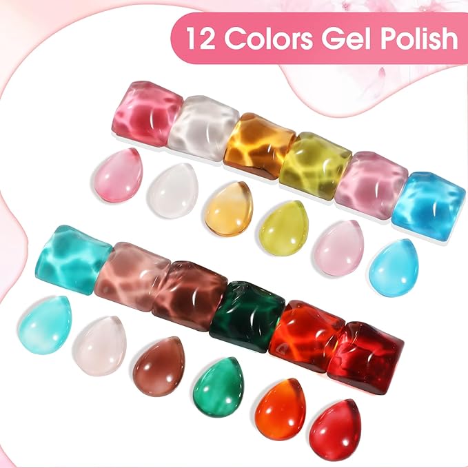 ROSALIND Jelly Gel Polish - 12 Colors Clear Translucent Gel Nail Polish Set Sheer Transparent Effect Soak Off UV Set Summer Nail Art Collection Manicure Gift for Women