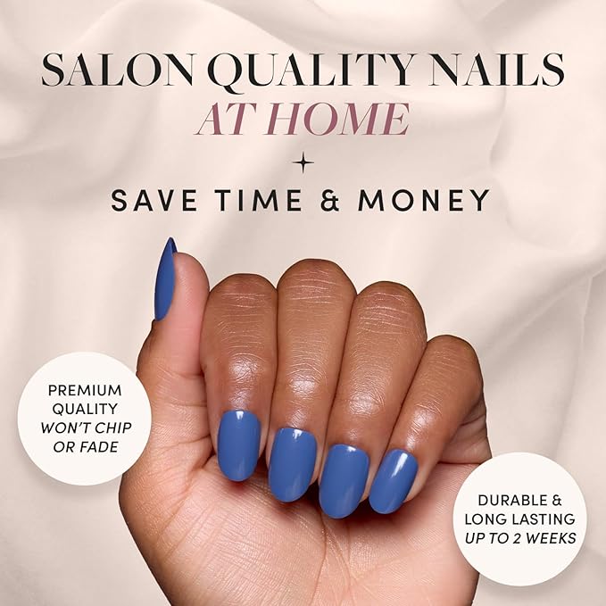 Glamnetic Press On Nails - Regal Blue | Opaque Dark, Moody Blue Short Round Fake Nails, Salon Quality | 12 Sizes - 30 Nail Kit