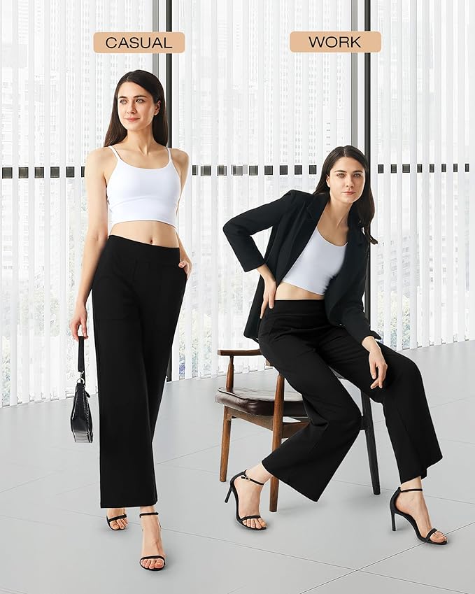 AFITNE Womens Wide Leg Yoga Pants with Pockets High Waist Stretch Dress Casual Pants Loose Lounge Sweatpants 28"/30"/32"