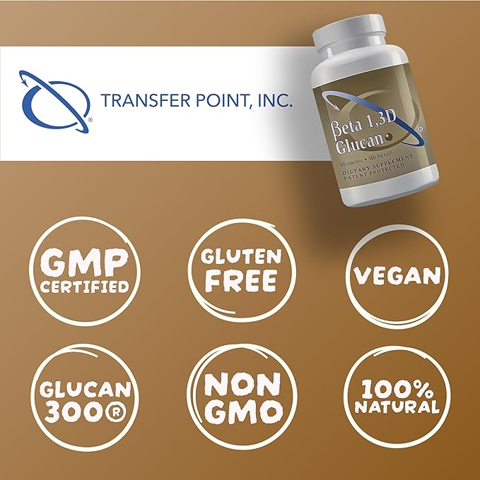 Transfer Point Immune Support Supplement Highly Purified Beta 1,3D Glucan 100 mg per Capsule (b-glucan Fiber) (Pack of 2)