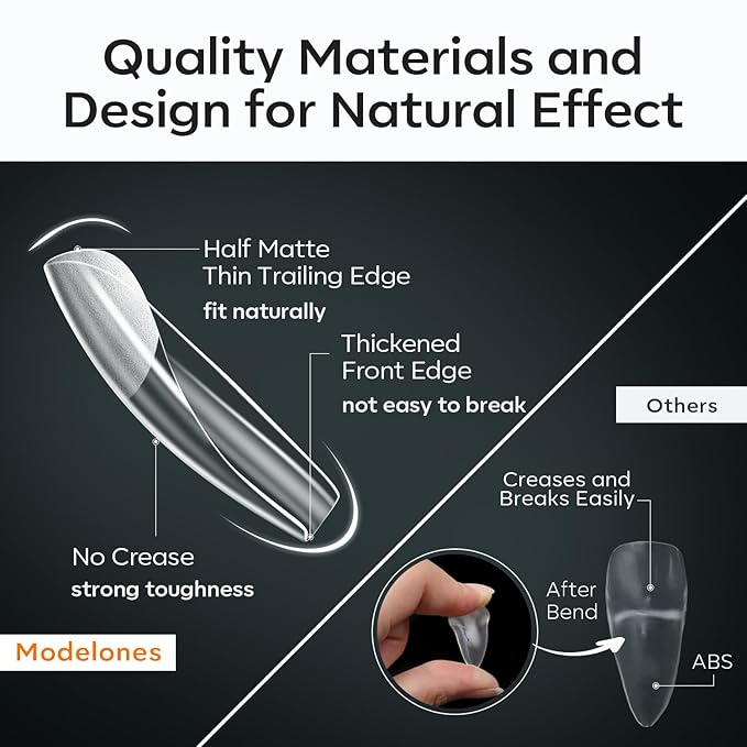 modelones XXL Long Square Nail Tips, Pre-shaped Soft Gel Tips Fake Nails False Acrylic Clear Full Cover Press on Extension Kit Gel Manicure DIY at Home 216PCS 12Sizes