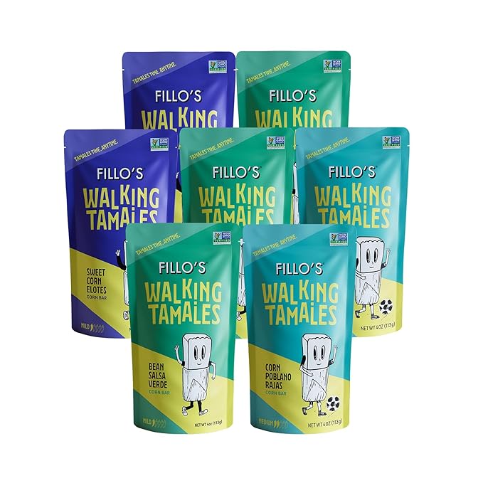 Fillos Walking Tamales Savory, Ready To Eat Vegan Snacks Microwaveable Meal, Gluten Free and Preservative Free 7 Pack with Mild Tamales Lunchables